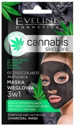 Eveline Cosmetics Cannabis maska węglowa 3w1 Oczyszczająco-Matująca 7ml