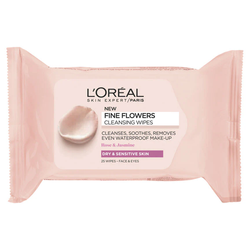 Loreal Fine Flowers Chusteczki oczyszczające do suchej i wrażliwej skóry - Rose&Jasmine - 25 sztuk